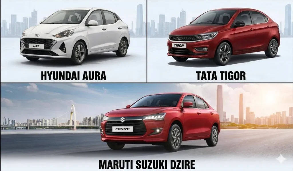 Hyundai Aura vs Tata Tigor vs Maruti Suzuki Dzire